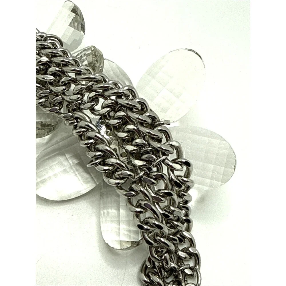 New VERA WANG Faceted Crystal Flowers Bracelet Silver Tone Chainmail Statement